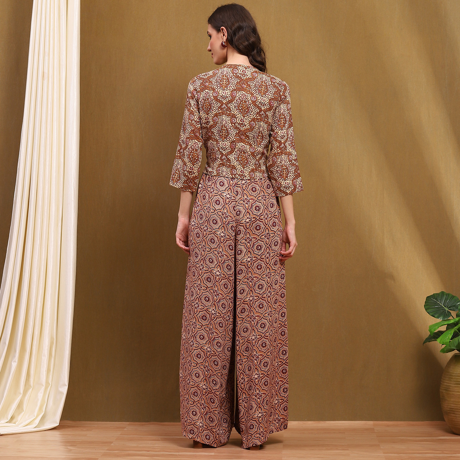 Image of BIBA Women A-line Beige Maxi /Full Length Dress