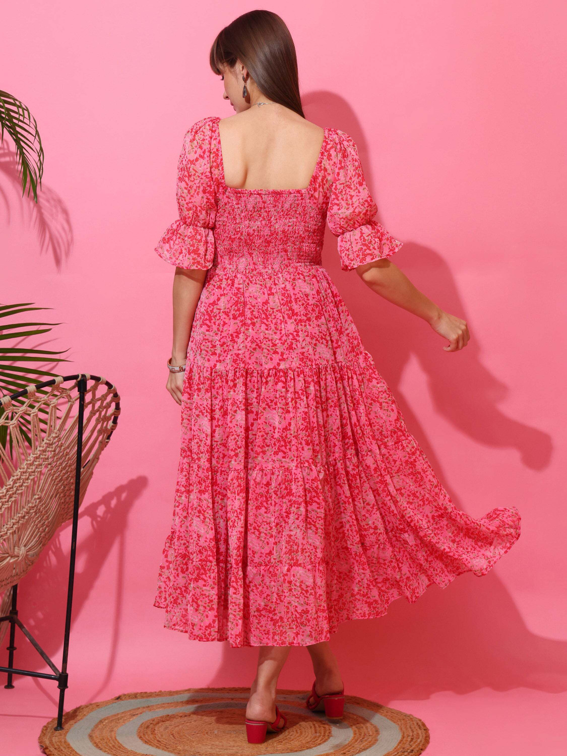 Image of Honky Tonky Women Fit and Flare Pink, Red Midi /Calf Length Dress