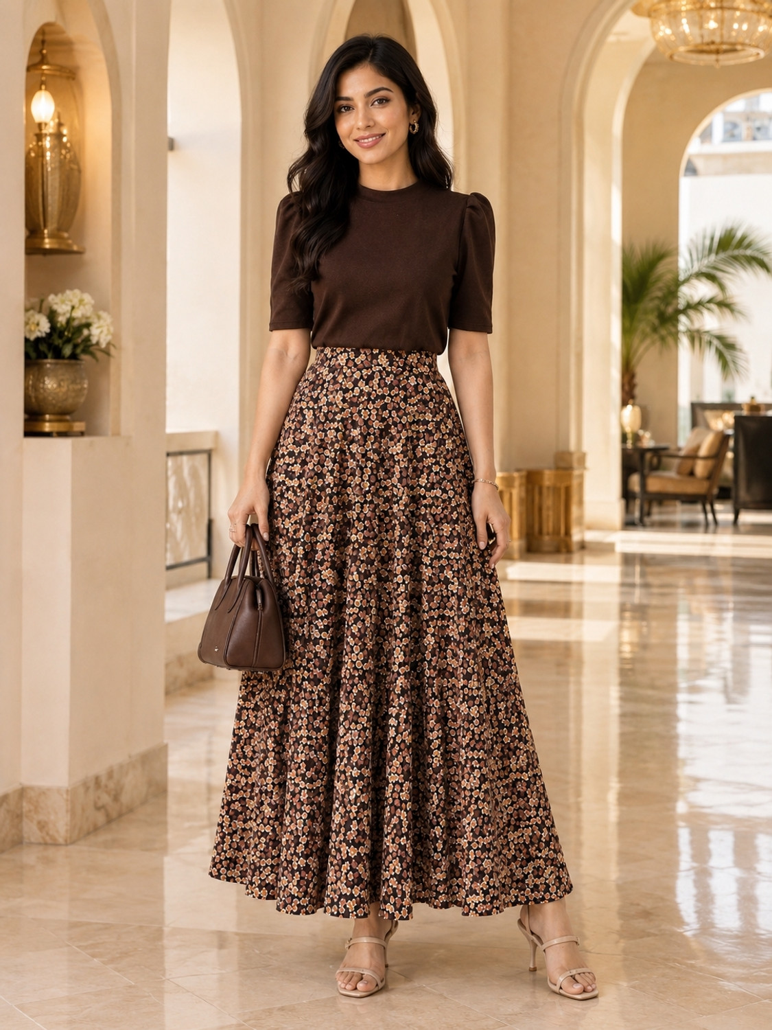 reniciaa Women Two Piece Dress Brown, Black Maxi/Full Length Dress