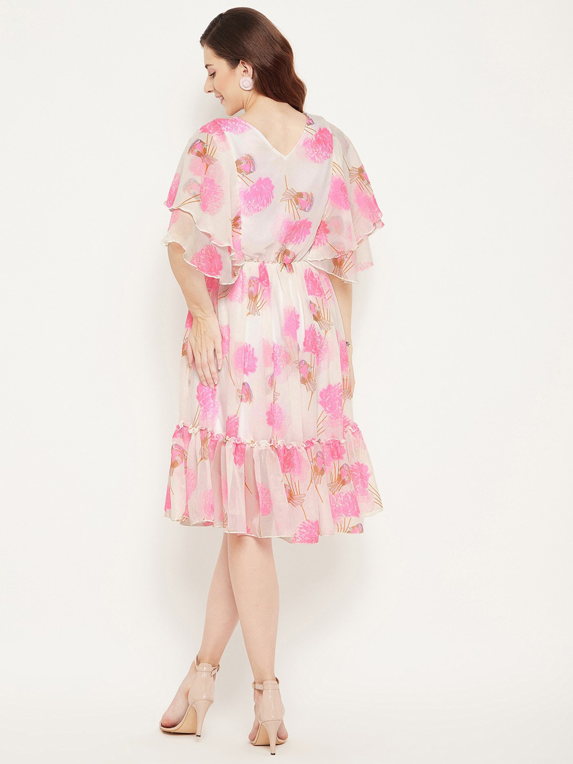 Image of BITTERLIME Women Fit and Flare White Knee Length Dress