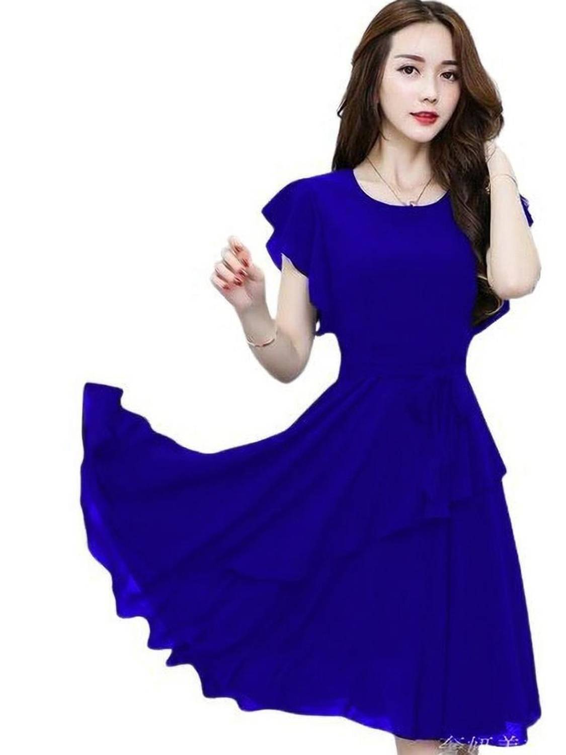 Maruti Nandan Fab Women Fit and Flare Blue Knee Length Dress