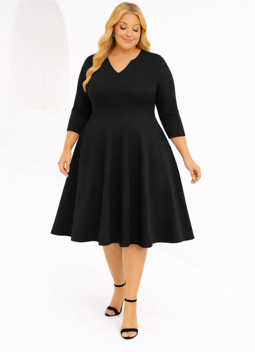 AMEEZA Women Fit and Flare Black Midi/Calf Length Dress