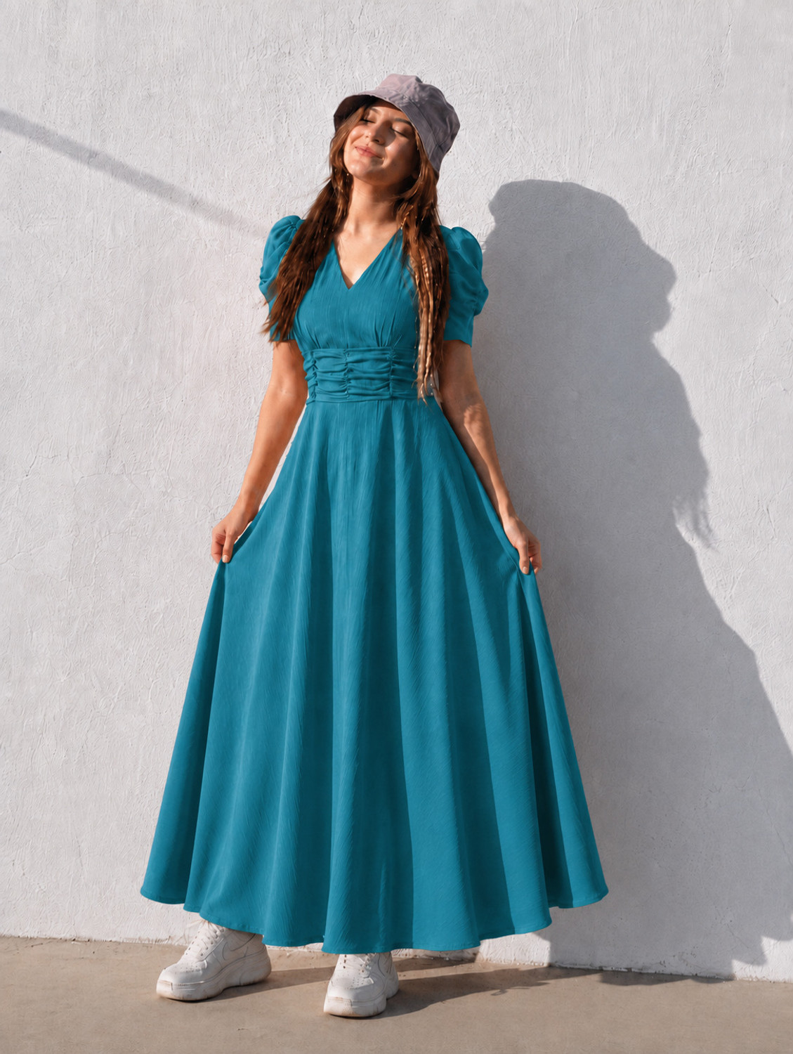 METRONAUT Women Fit and Flare Blue Maxi/Full Length Dress
