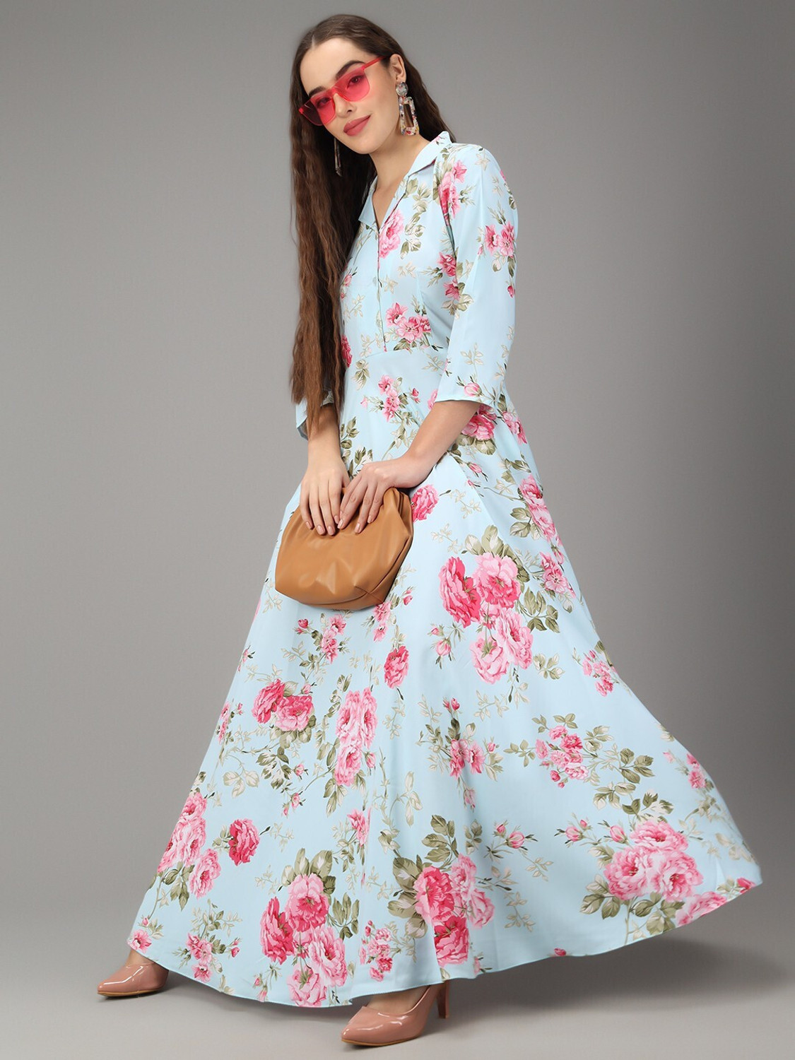 Image of Rudraaksha Women A-line Multicolor Maxi /Full Length Dress