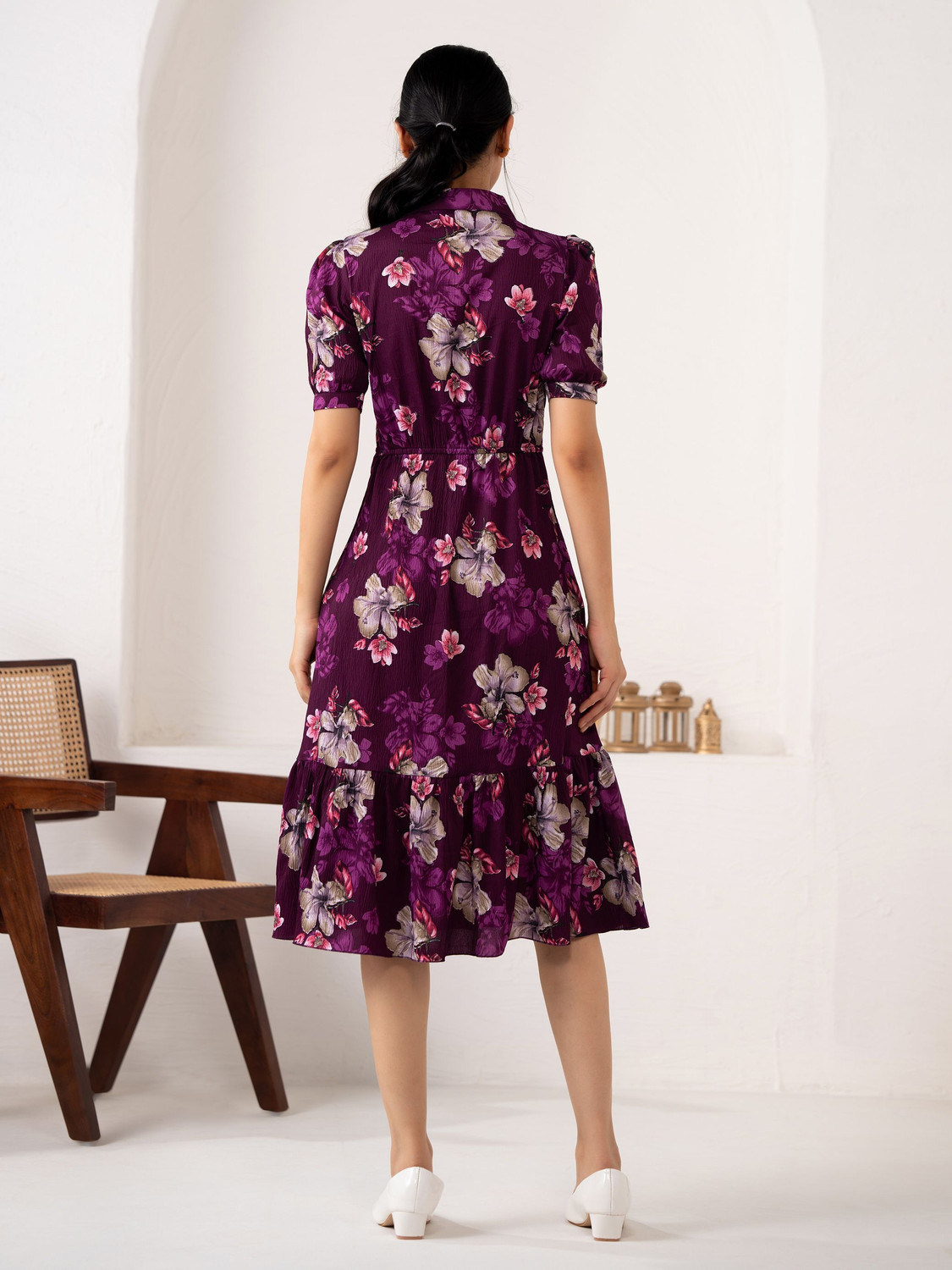 Image of AASK Women Fit and Flare Purple Knee Length Dress