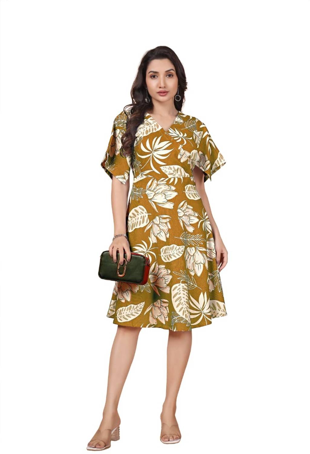 A.B.A Women Fit and Flare White Knee Length Dress