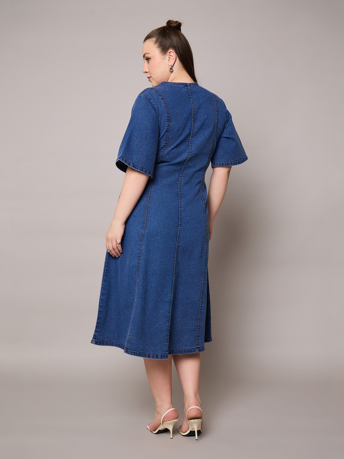 Image of SASSAFRAS Curve Women A-line Dark Blue Midi /Calf Length Dress
