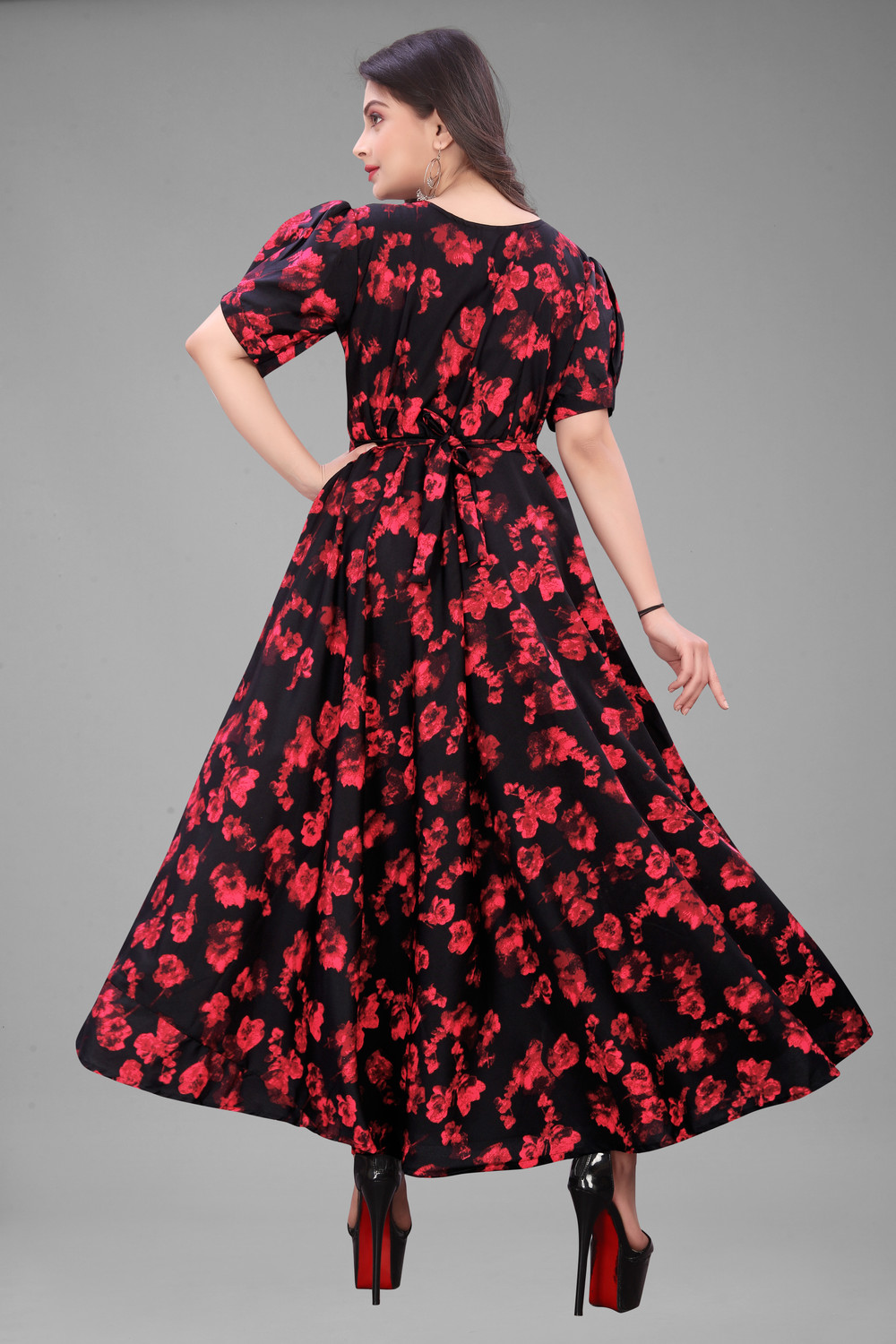 Image of Qena Women Maxi Red, Black Full Length Dress