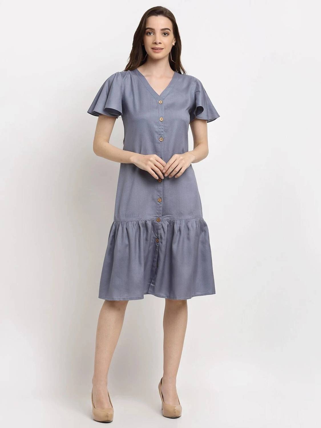 BRINNS Women A-line Grey Midi/Calf Length Dress