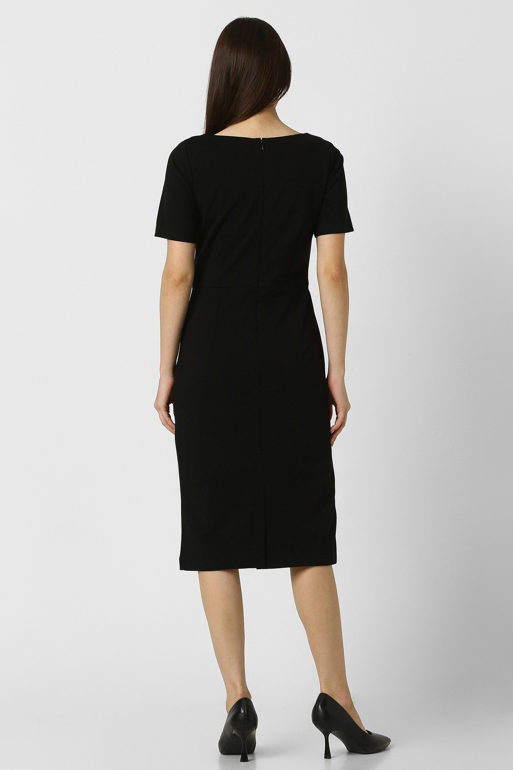 Image of VAN HEUSEN Women Fit and Flare Black Knee Length Dress