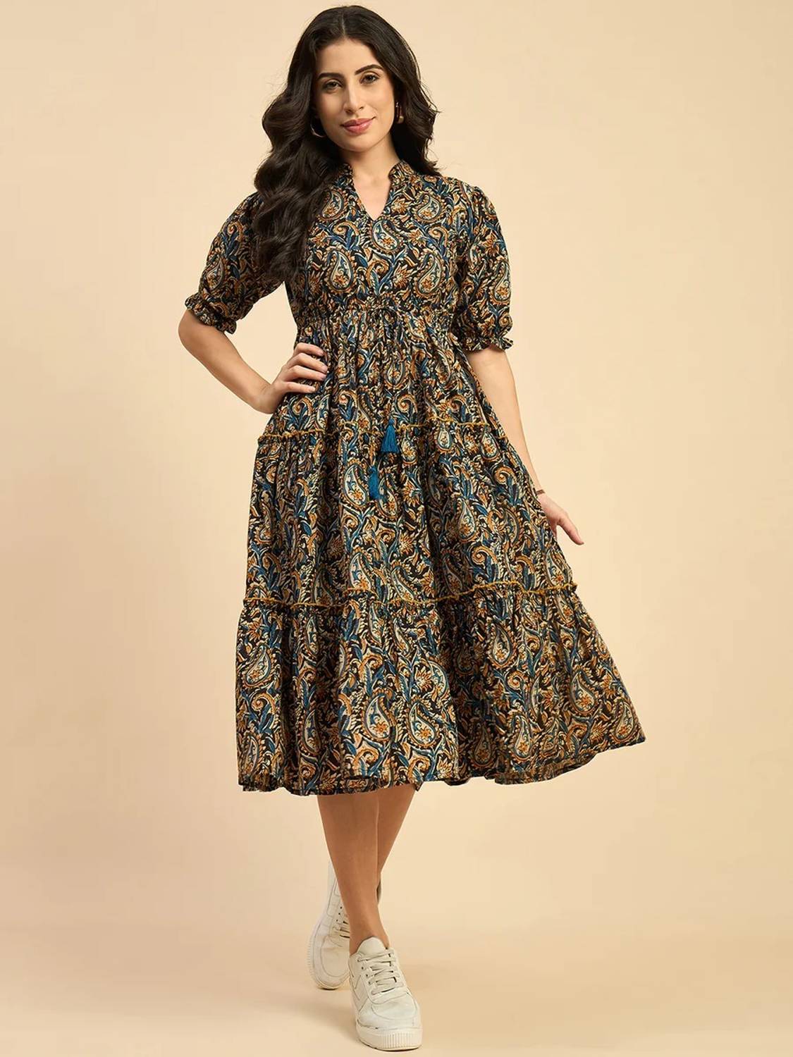 Azira Women Fit and Flare Brown Midi/Calf Length Dress