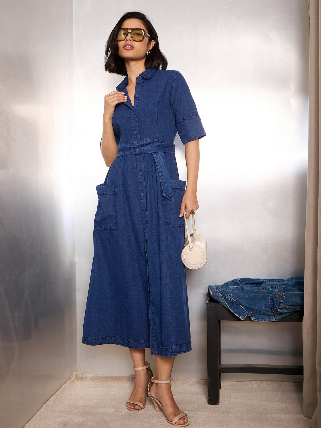 Image of SASSAFRAS Women A-line Blue Maxi /Full Length Dress