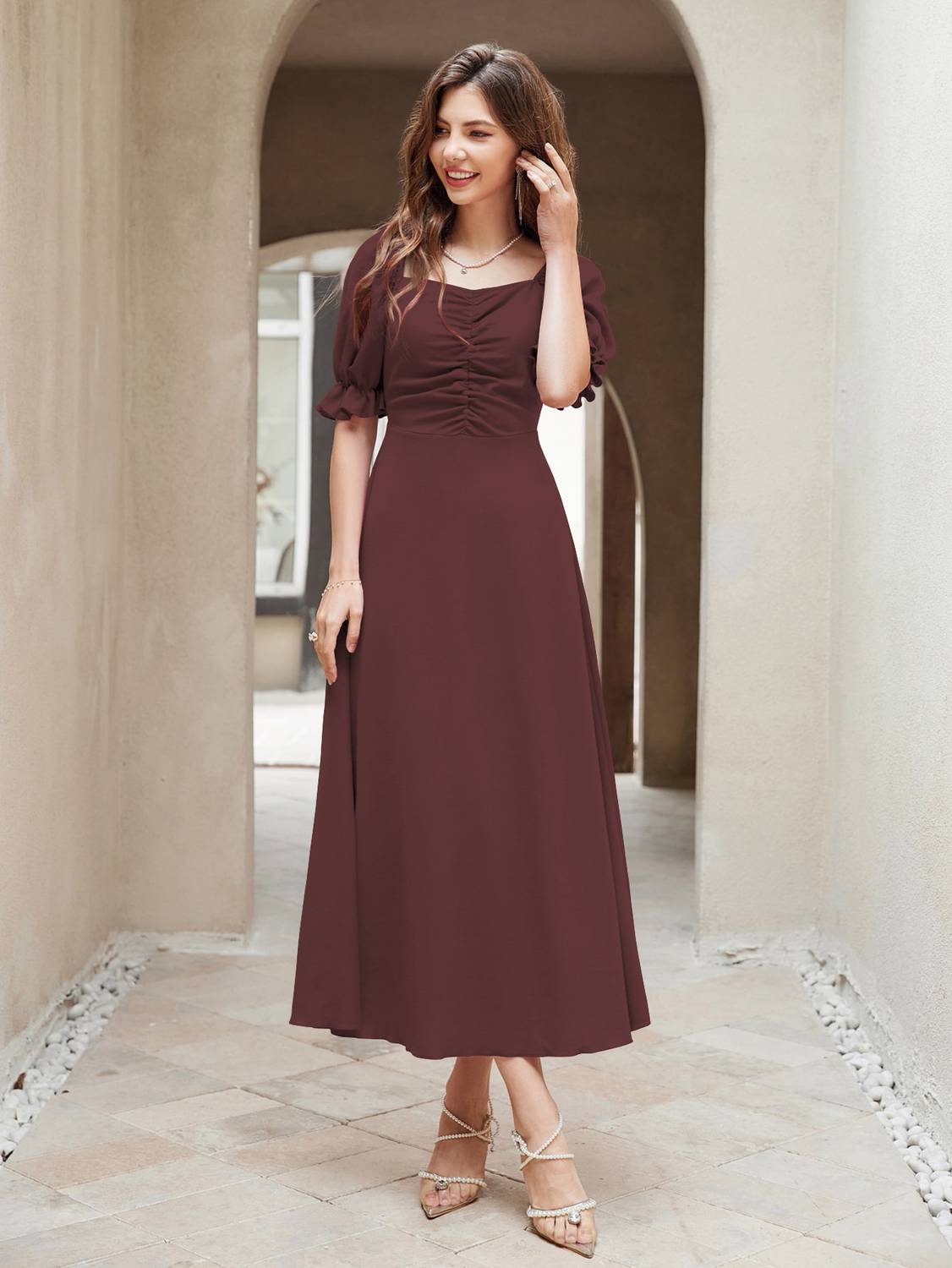 Sugathari Women A-line Brown Midi Dress - Image 5