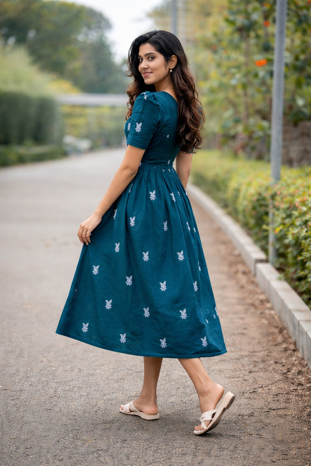 Image of zoentik enterprise Women Fit and Flare Blue Midi /Calf Length Dress