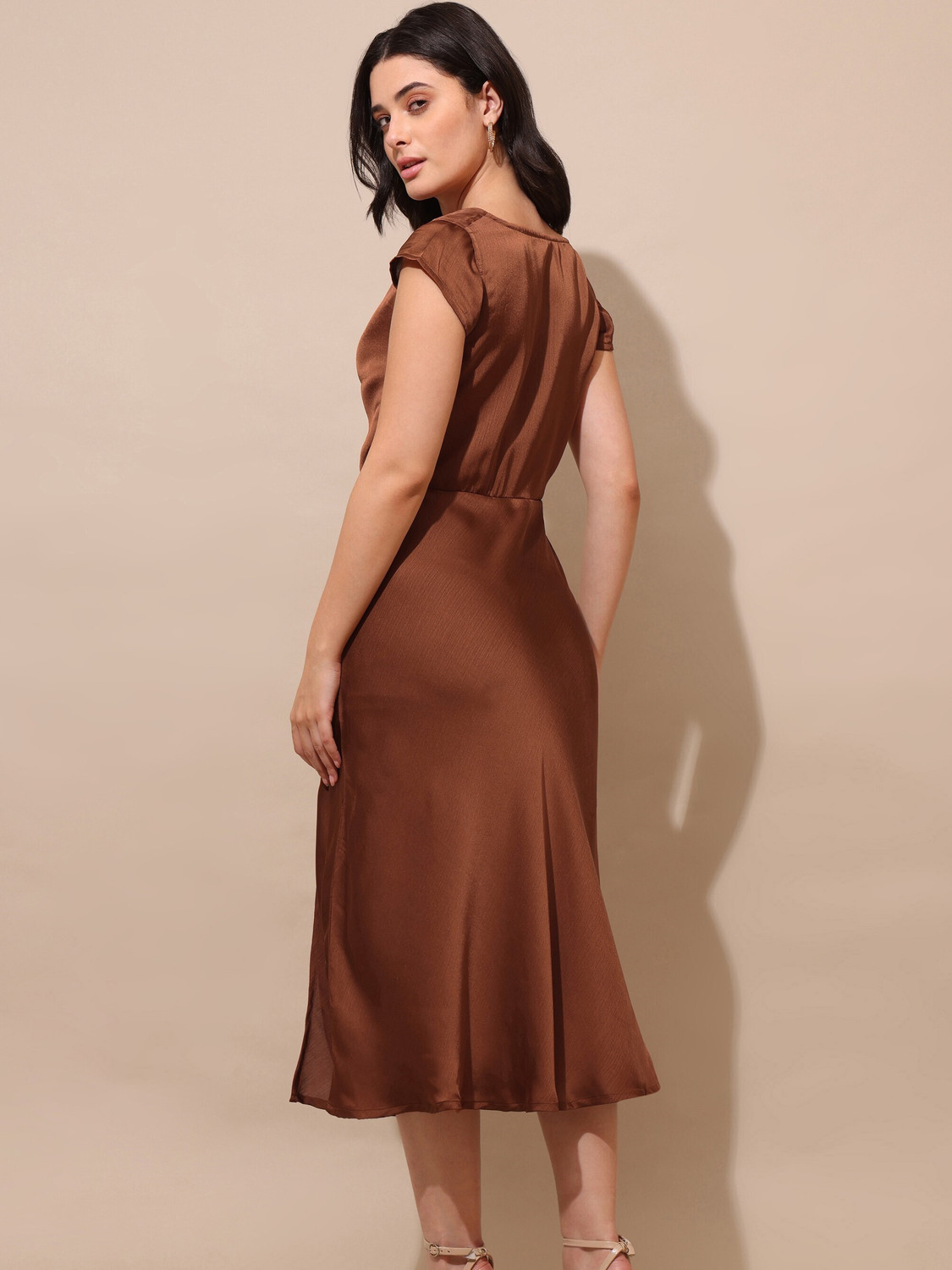 Image of PURVAJA Women Bodycon Brown Midi /Calf Length Dress