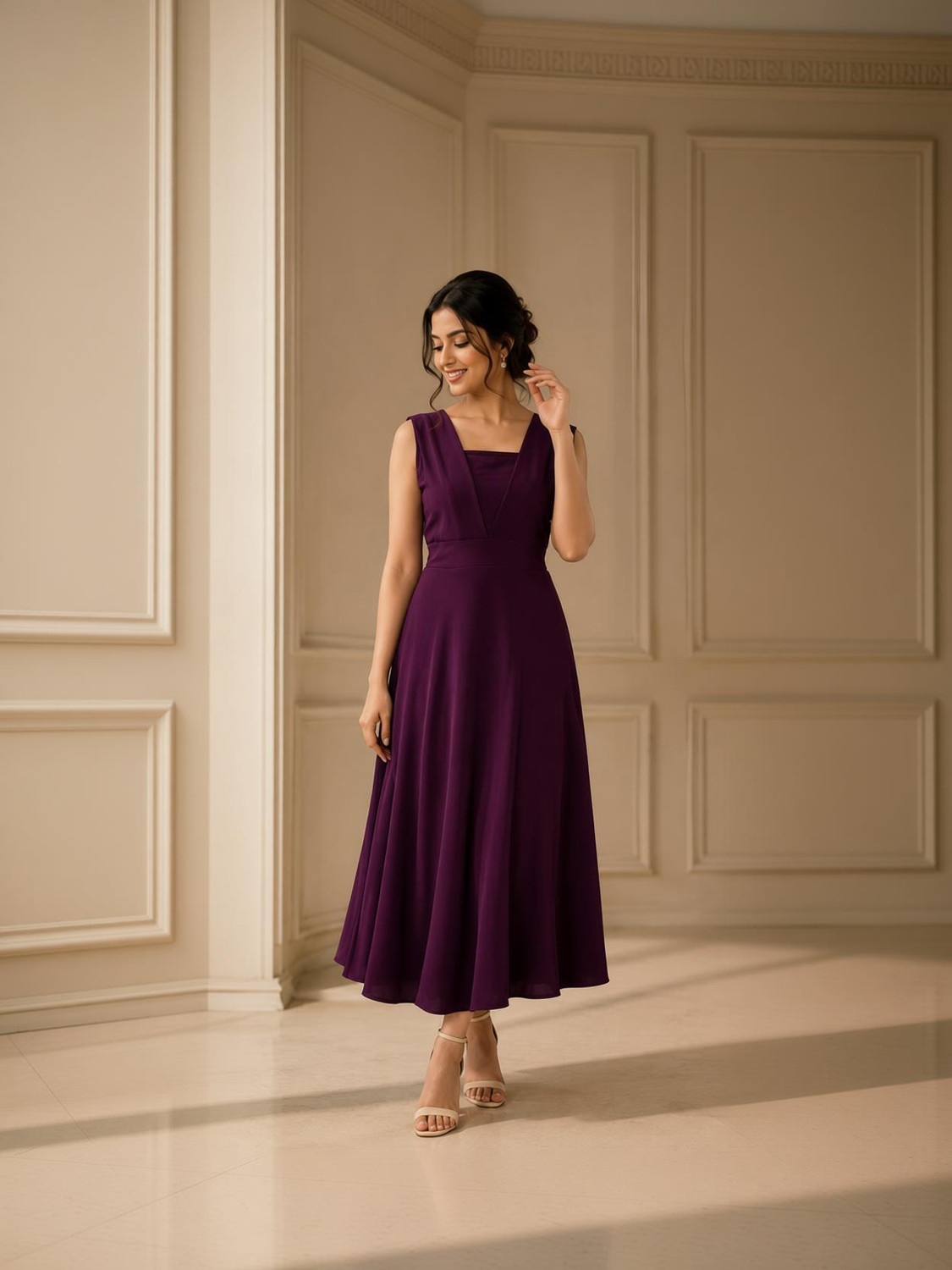 SHRASTHA Women A-line Purple Midi/Calf Length Dress