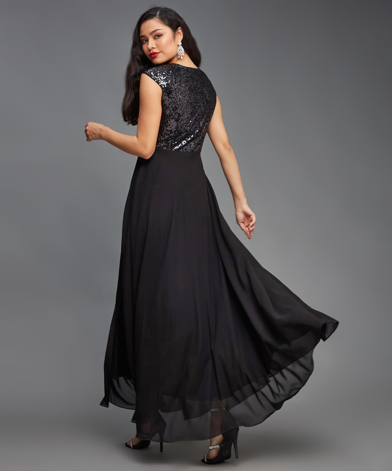 Image of Miss Chase Women Wrap Black Maxi /Full Length Dress