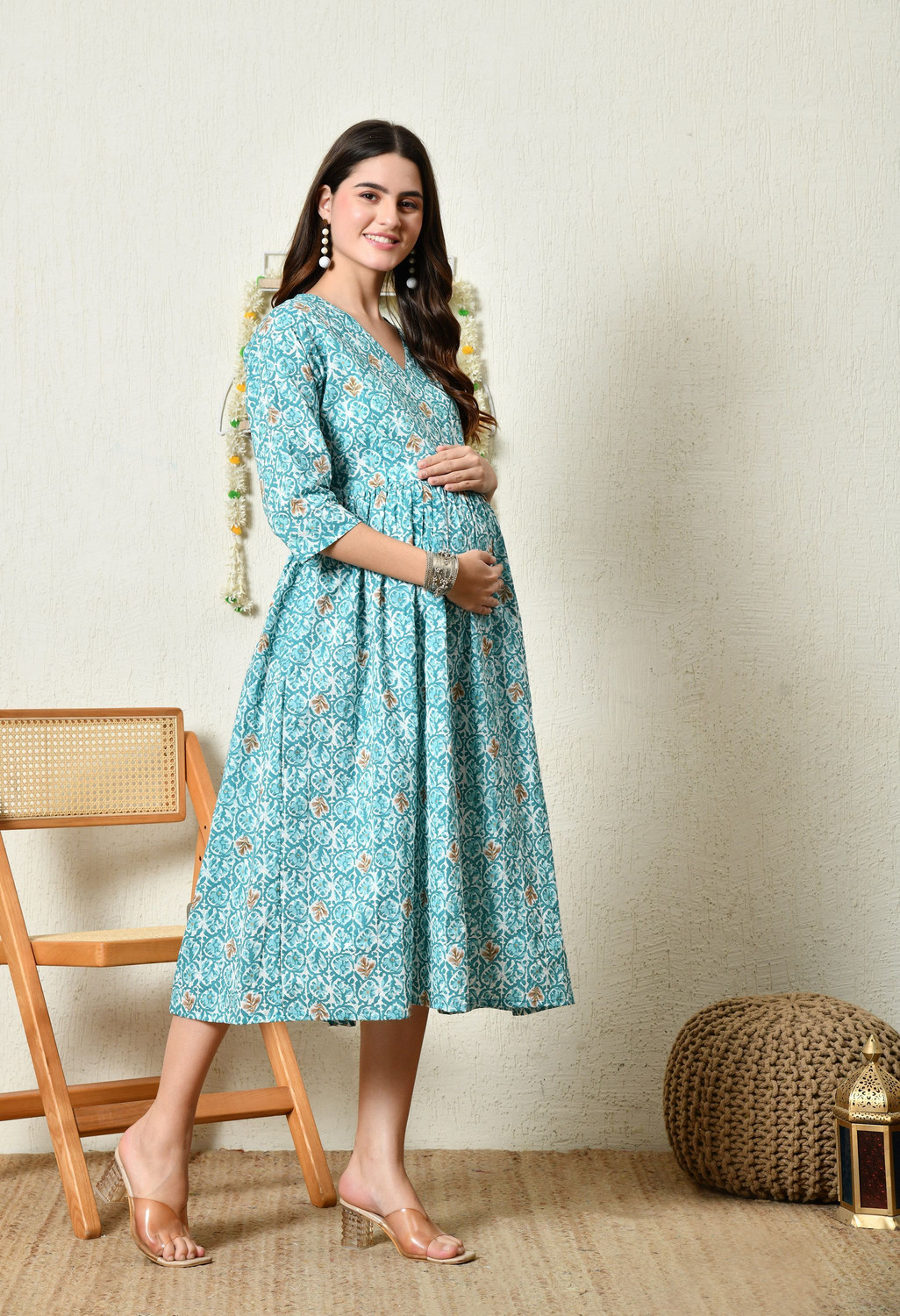 Image of Silakiva Women Fit and Flare Light Blue Midi /Calf Length Dress