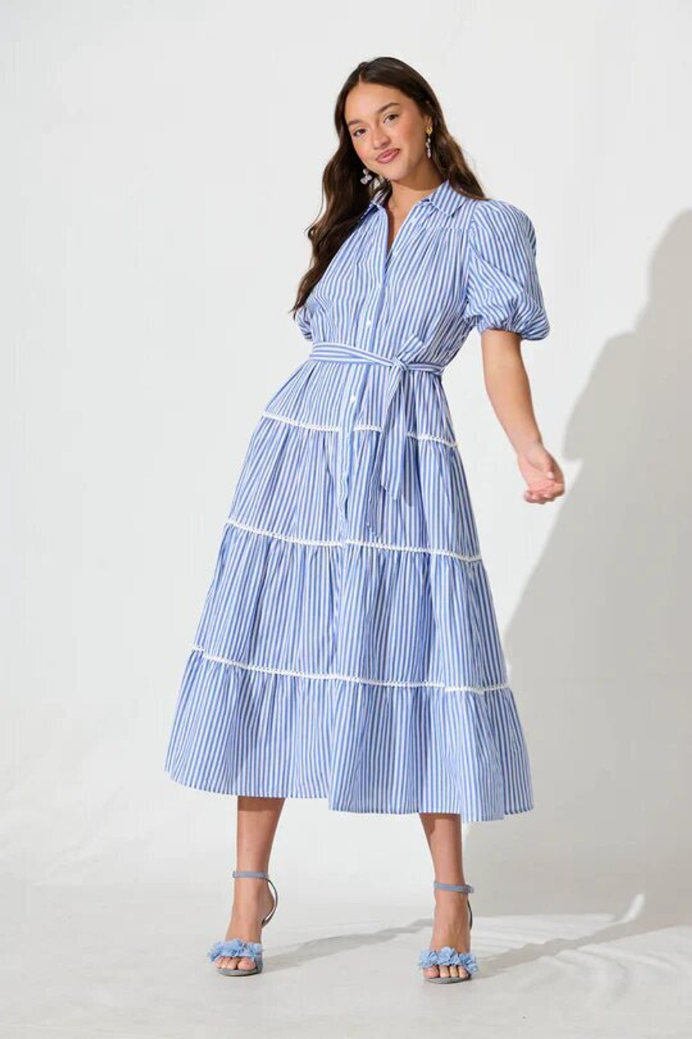 Image of Burgstudio9 Women Fit and Flare Blue Midi /Calf Length Dress