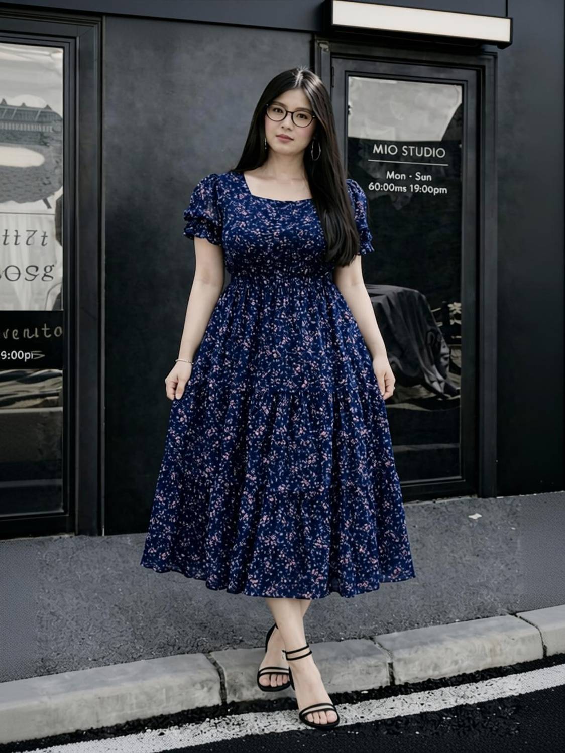 2013 USK COLLECTION Women Fit and Flare Blue Midi/Calf Length Dress