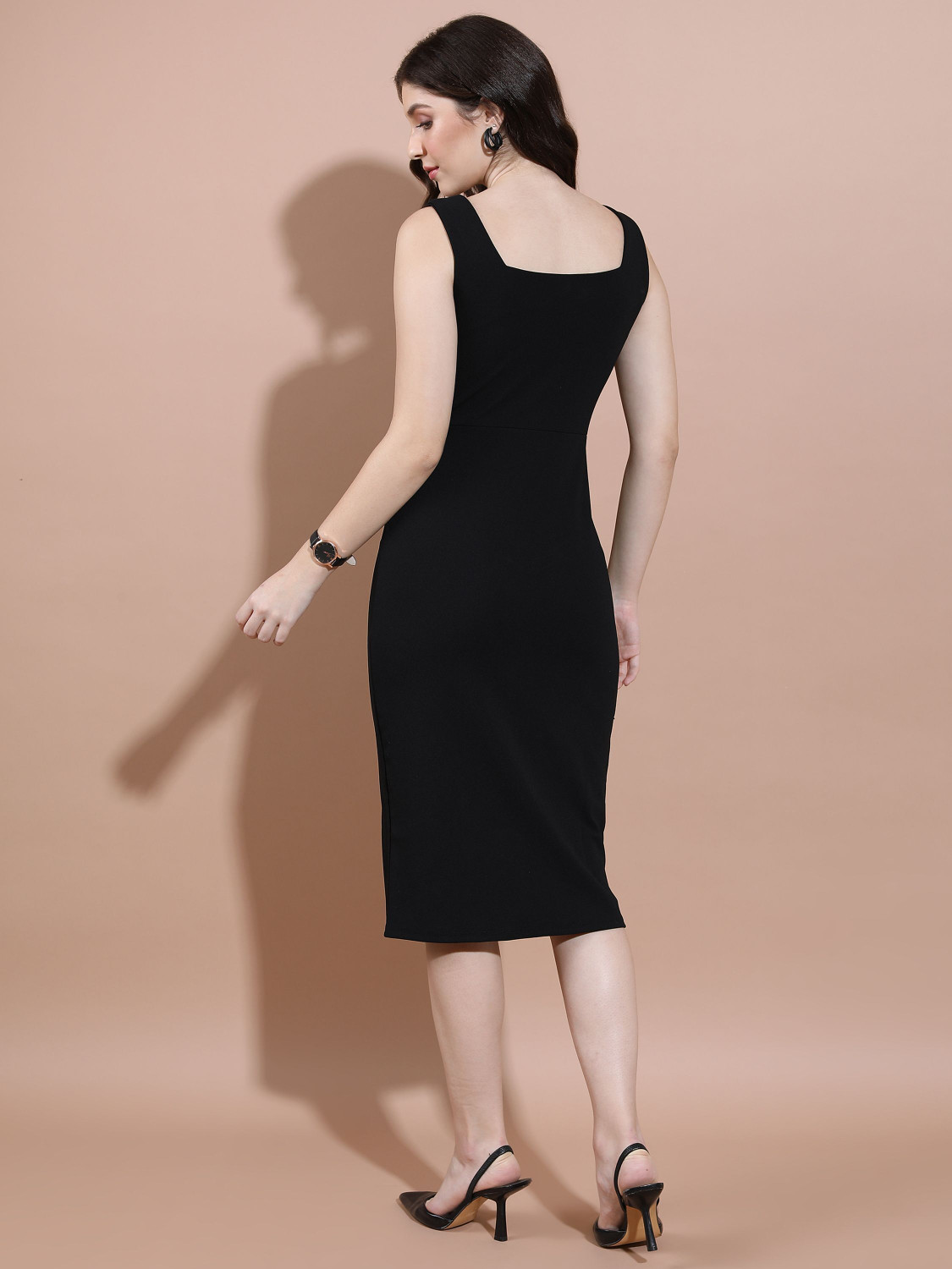 Image of Tokyo Talkies Women Bodycon Black Knee Length Dress