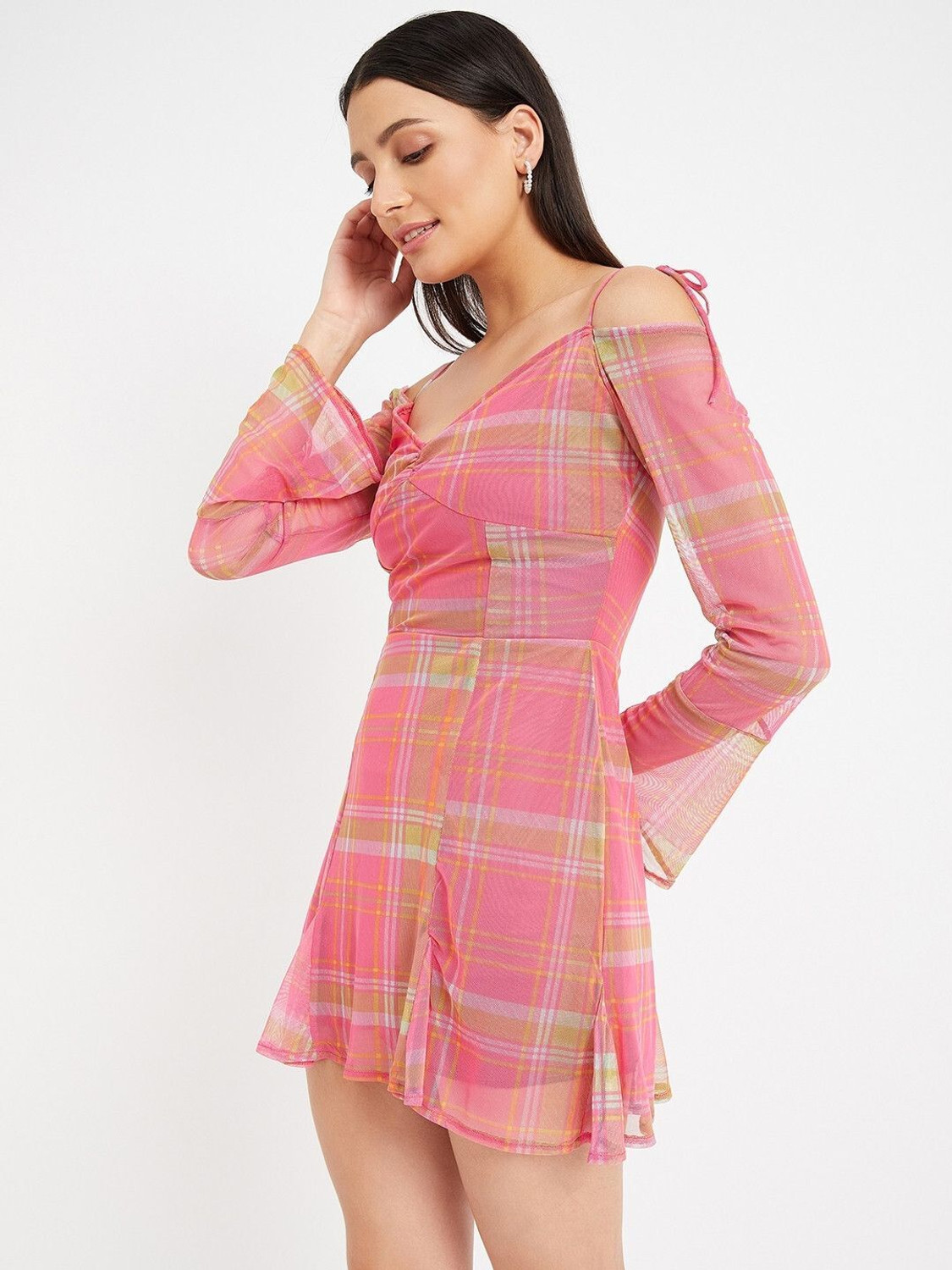 Image of DRAPE AND DAZZLE Women Fit and Flare Pink Mini /Short Dress