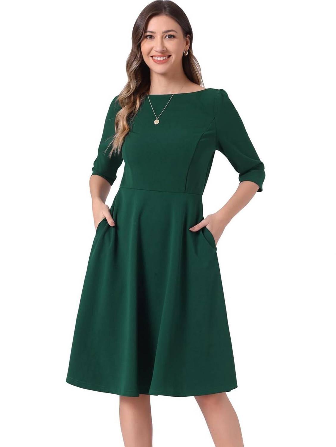 C4D Women Fit and Flare Dark Green Knee Length Dress