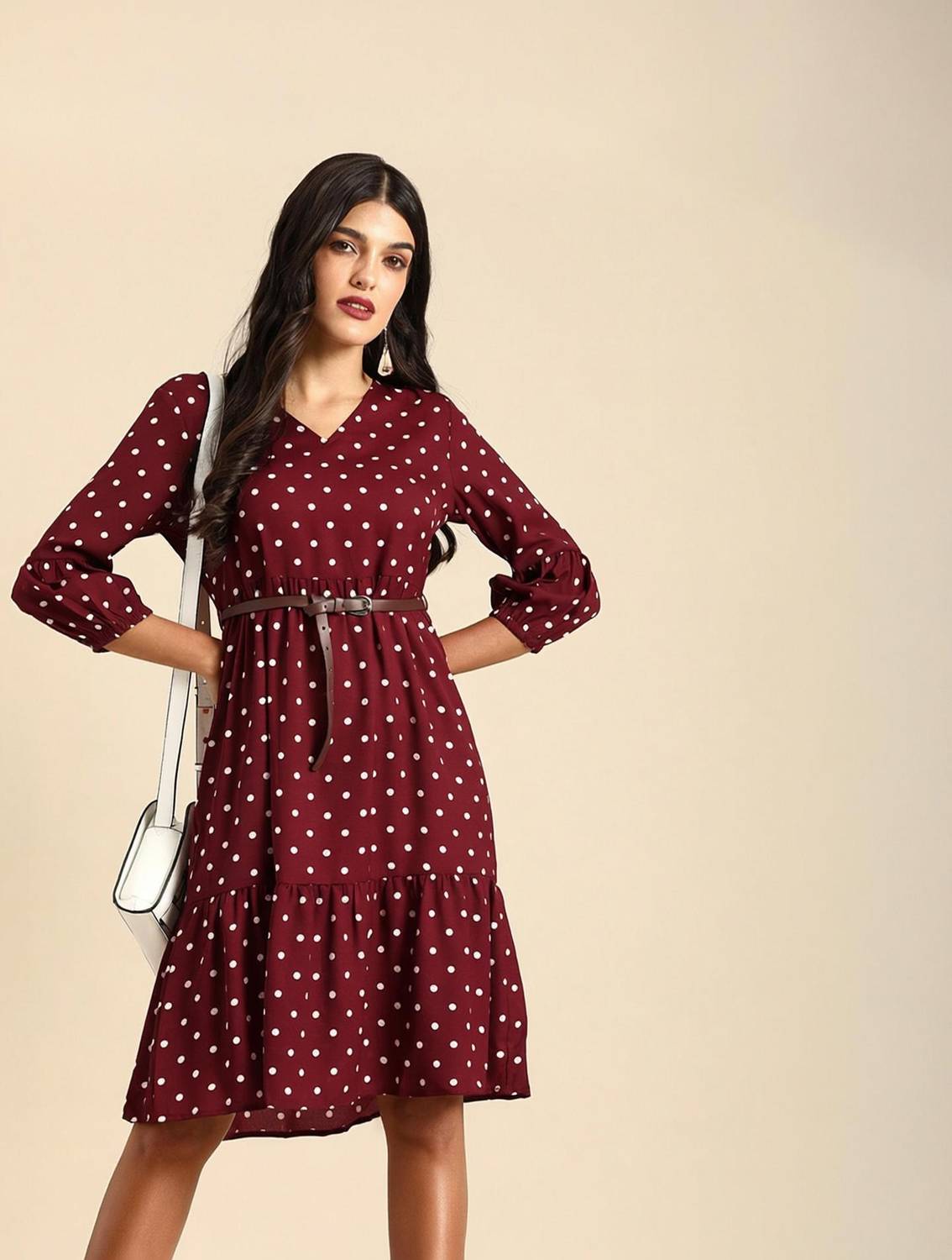 all about you Women A-line Maroon Knee Length Dress