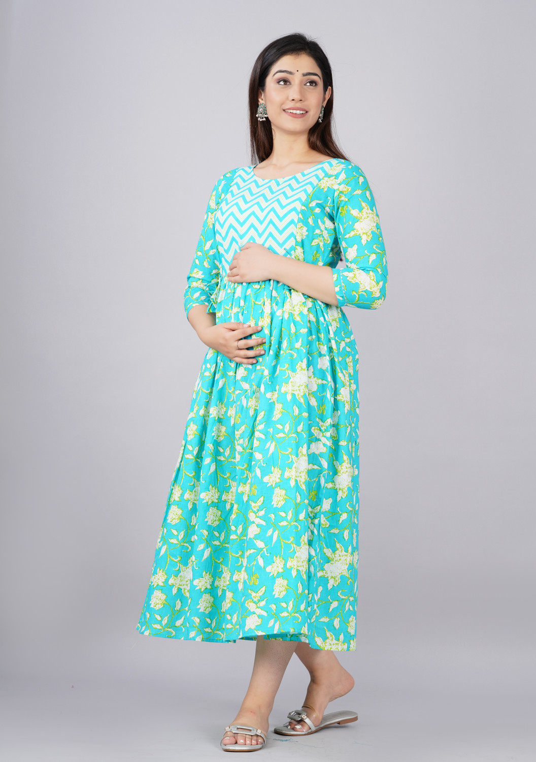 Image of ARKAVYA Women Fit and Flare Light Green Midi /Calf Length Dress