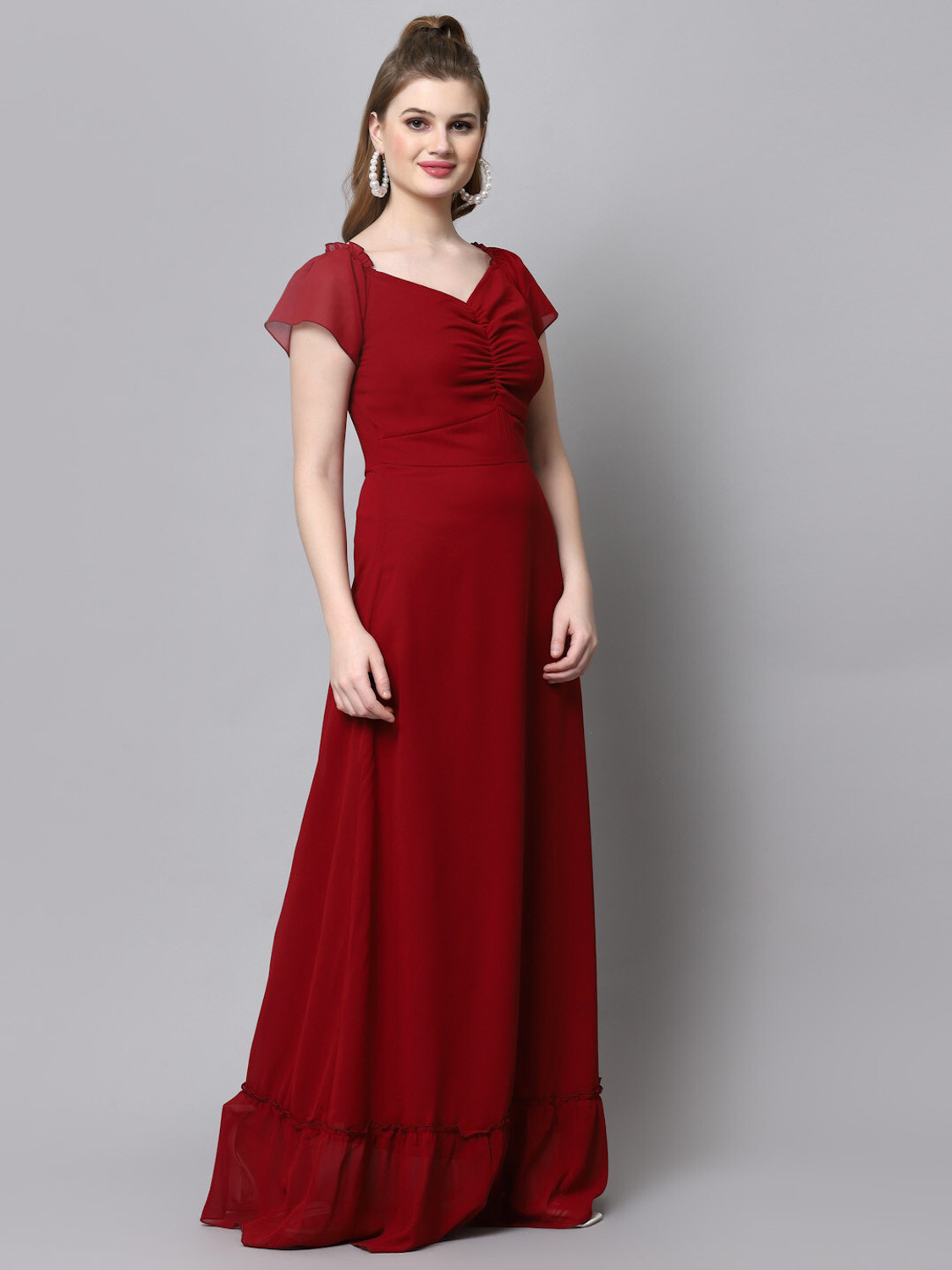 Image of METRONAUT Women Maxi Maroon Full Length Dress