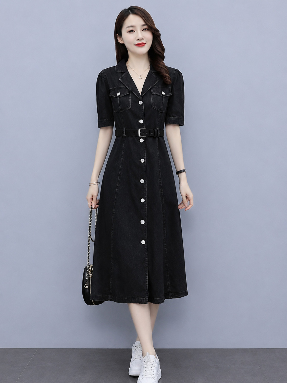 Syolo Women A-line Black Below Knee Dress