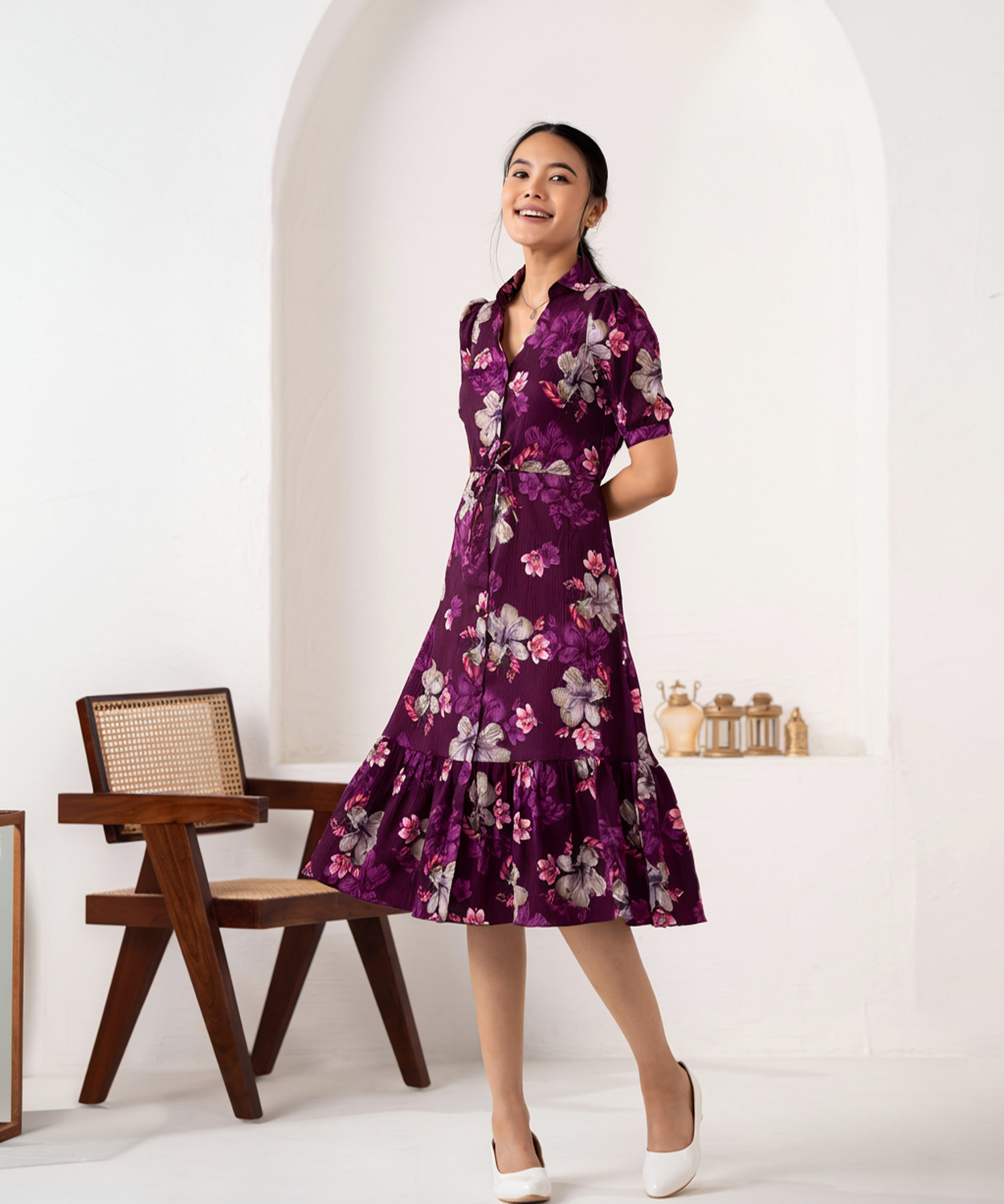 Image of AASK Women Fit and Flare Purple Knee Length Dress
