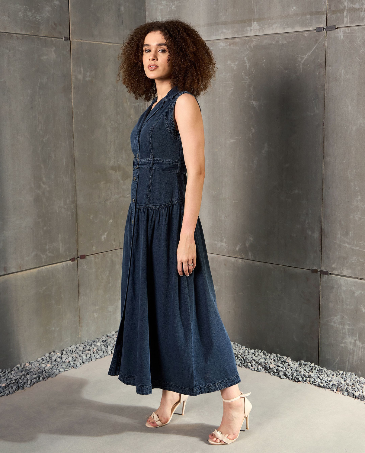 Image of SASSAFRAS Women Fit and Flare Blue Maxi /Full Length Dress