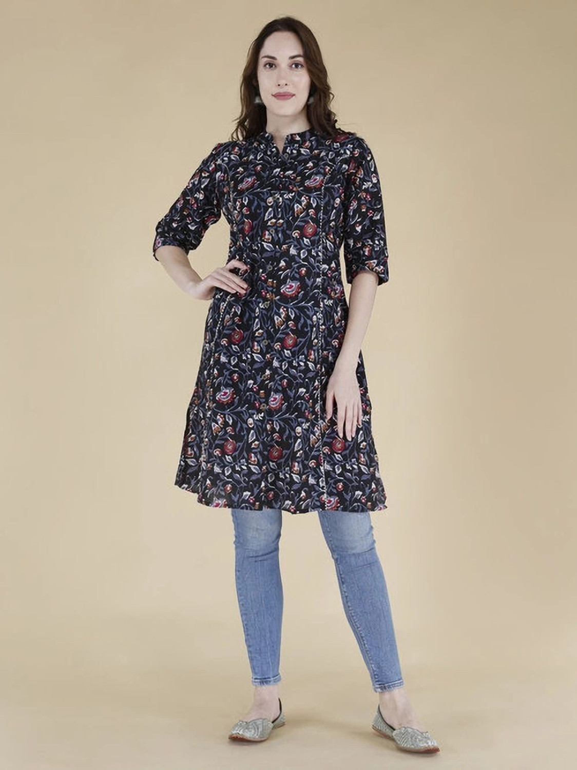 Image of HOC's Printed Pure Cotton Anarkali Kurta for Women (Multicolor)