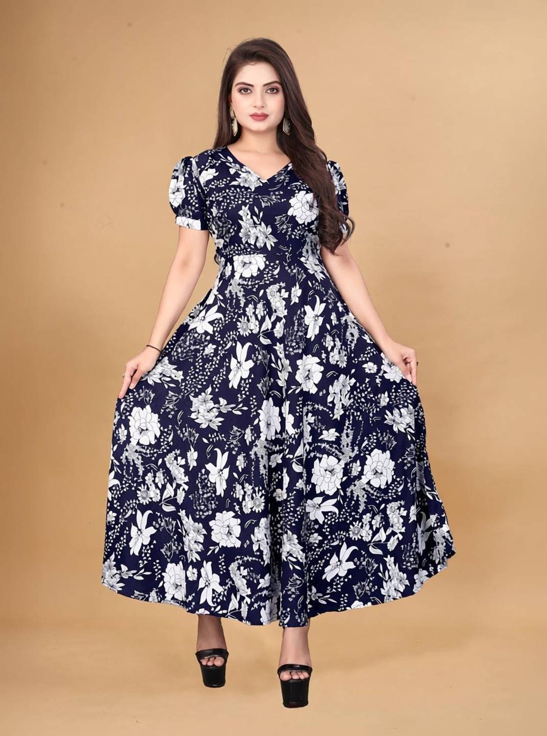 ANTRA Women Fit and Flare Blue Maxi/Full Length Dress