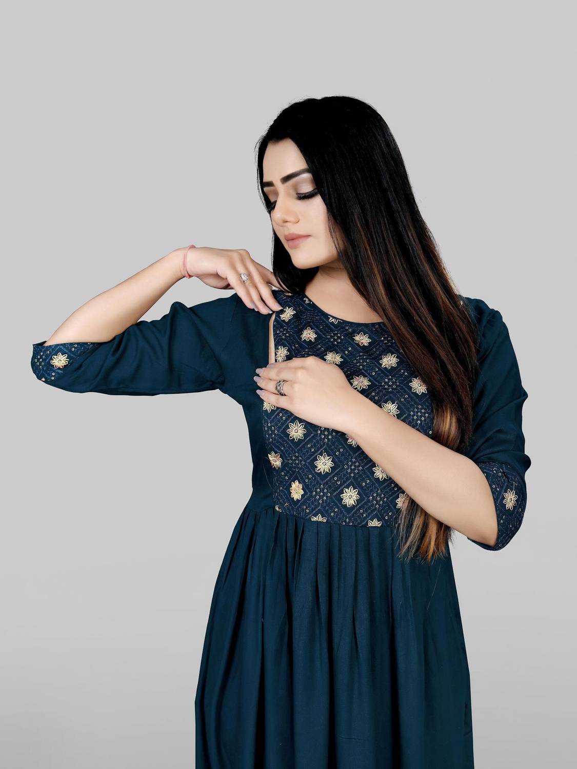 sheladiya Women Fit and Flare Blue Midi Dress - Image 1