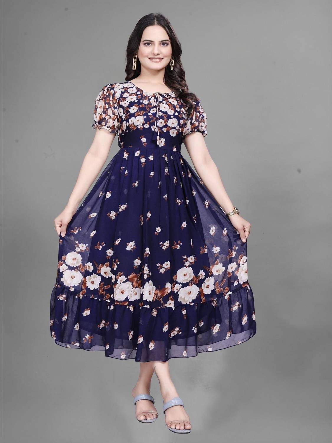 ANTRA Women A-line Blue Below Knee Dress