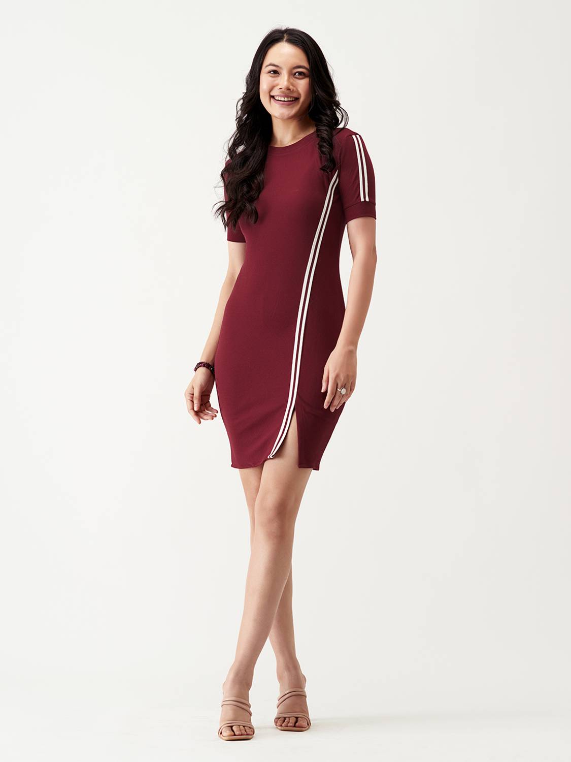 AASK Women Bodycon Red Above Knee/Mid Thigh Length Dress