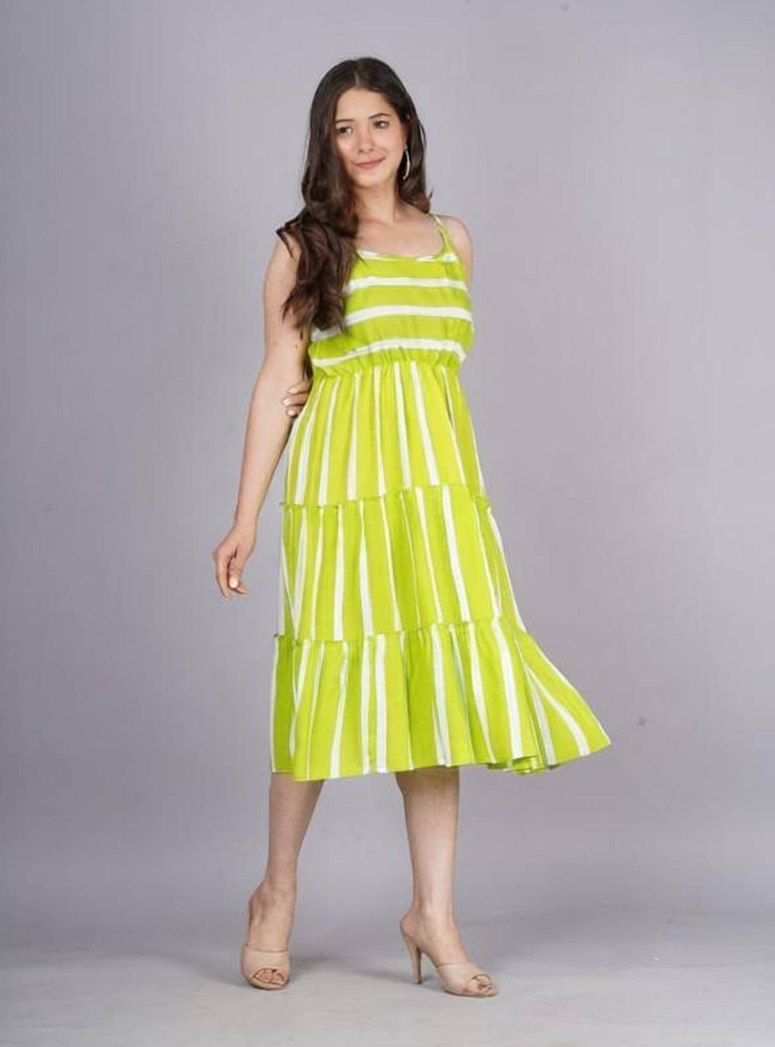 ASFEBRICS Women Gown Green Midi/Calf Length Dress