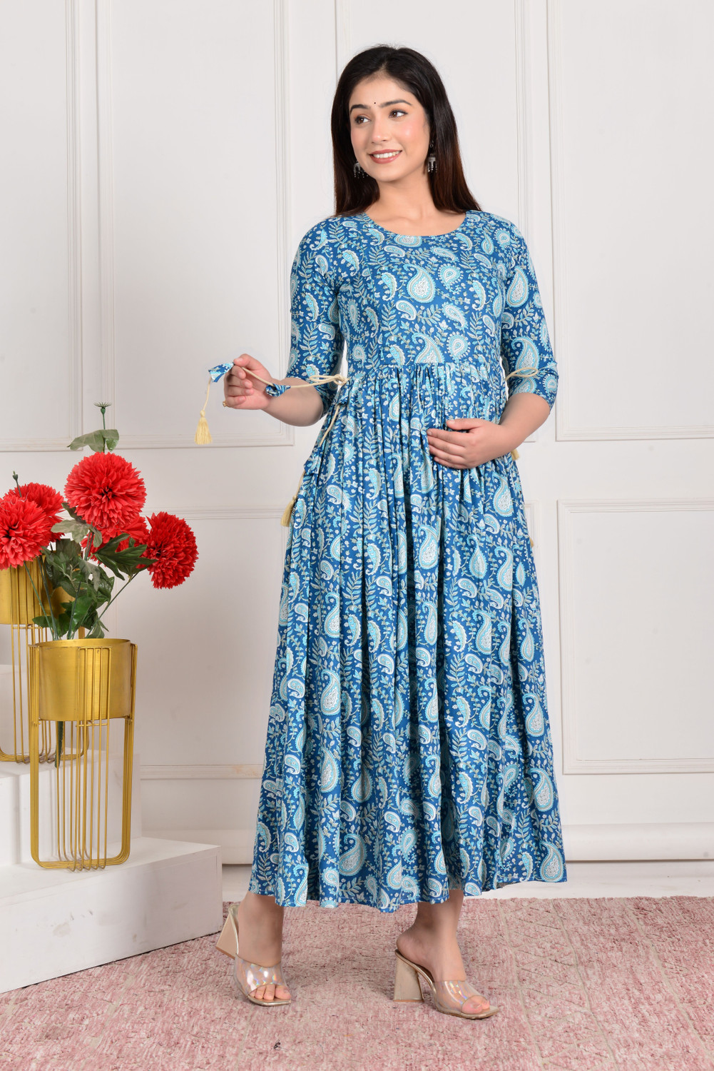 Image of METRONAUT Women Fit and Flare Blue Midi /Calf Length Dress