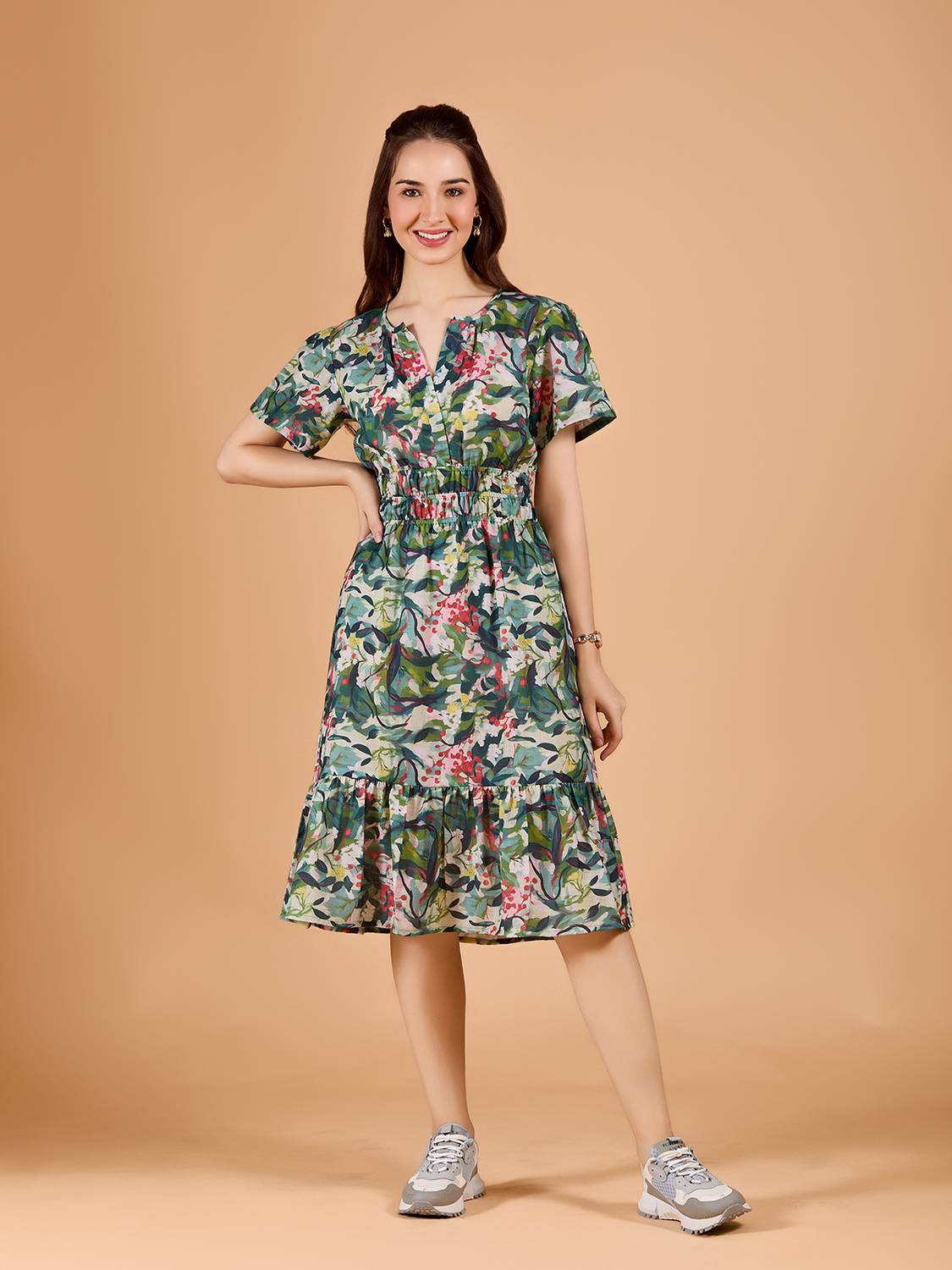 AmarAsha Women Fit and Flare Multicolor Midi/Calf Length Dress