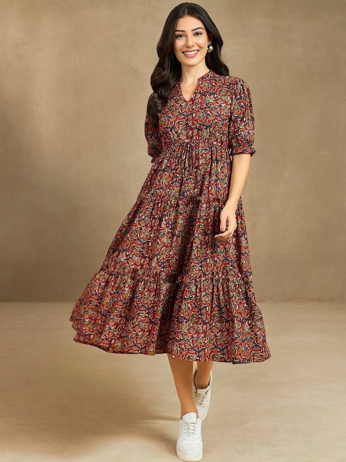Presha Women Fit and Flare Multicolor Below Knee Dress
