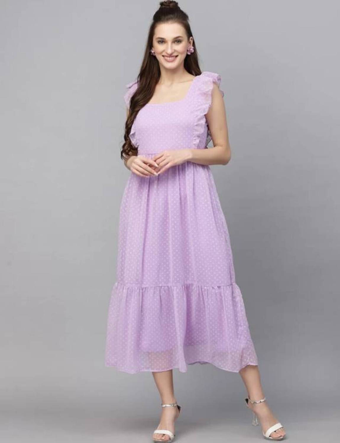 That Six Studio Women Tiered Purple Ankle Length Dress