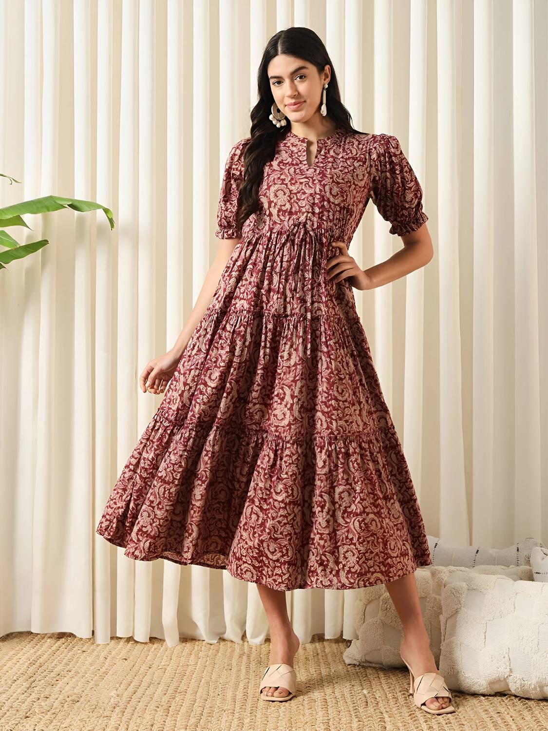 ZWERLON Women A-line Maroon Midi/Calf Length Dress