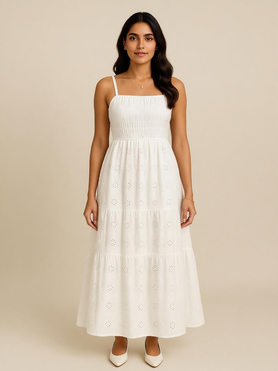 ADITEE Women A-line White Maxi/Full Length Dress