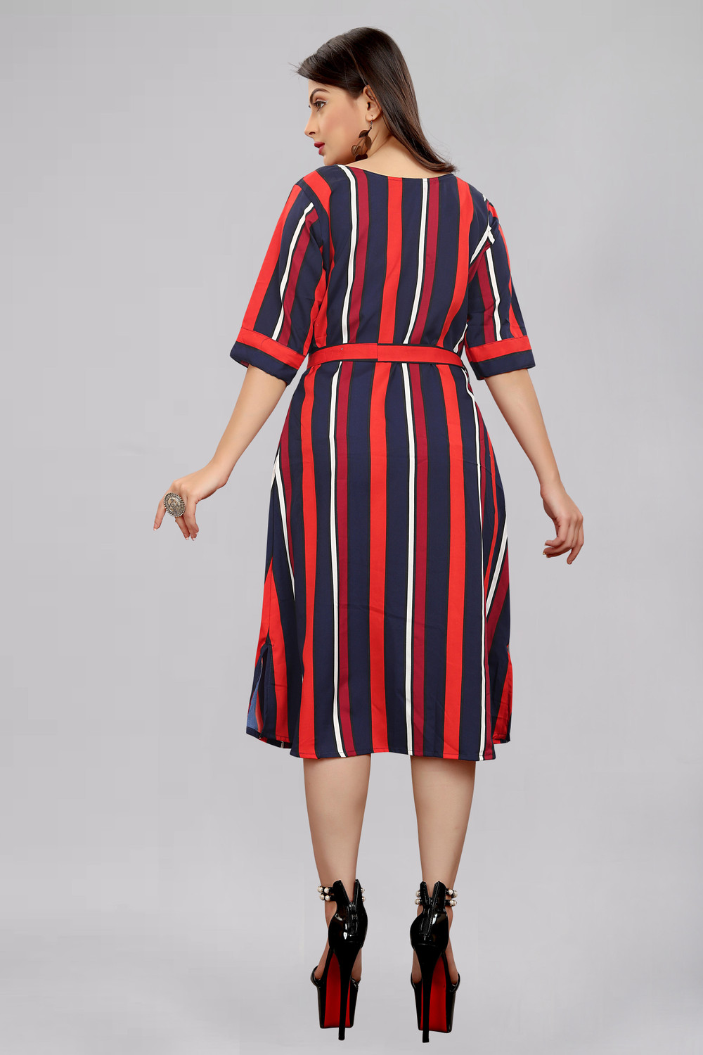 Image of tanvi creation Women Fit and Flare Red Knee Length Dress