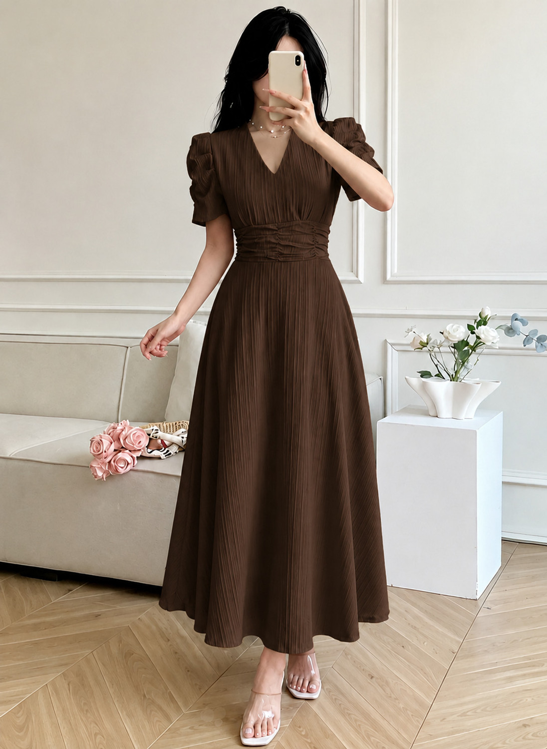 METRONAUT Women A-line Brown Ankle Length Dress