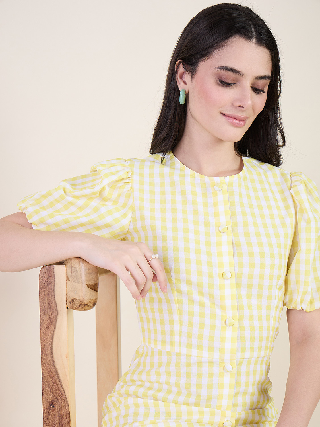 Image of AAYU Women A-line Yellow Midi /Calf Length Dress