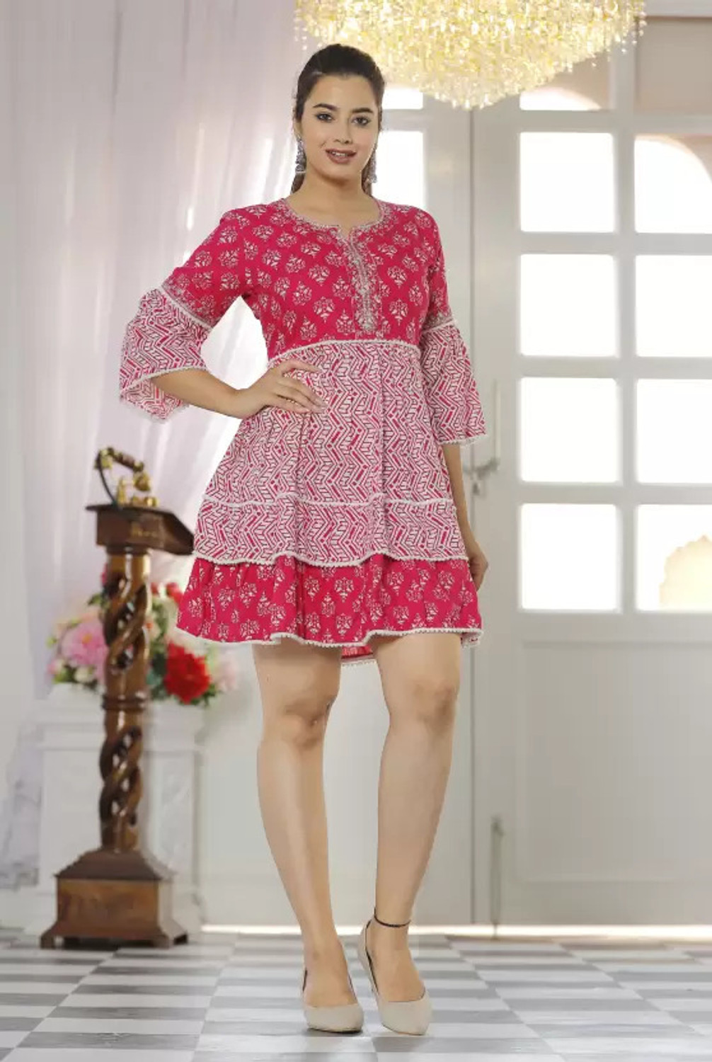 Image of THE BLISS FASHION Women A-line Multicolor Knee Length Dress
