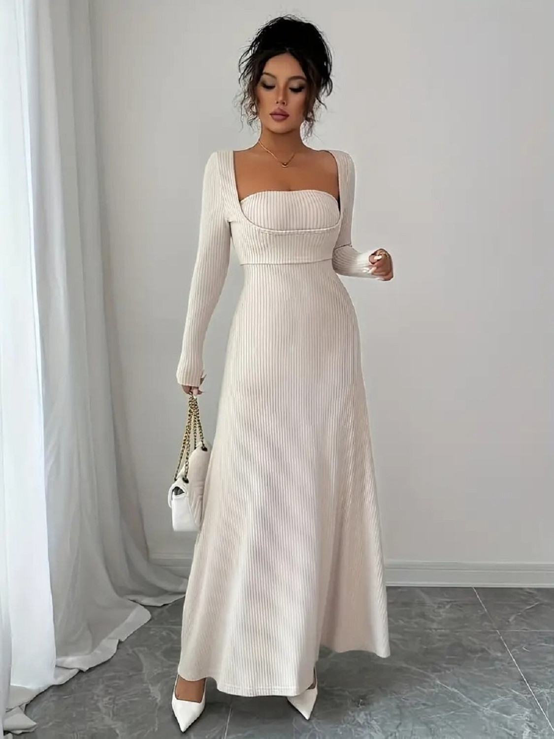Image of WANQUILA Women Fit and Flare Beige Maxi /Full Length Dress